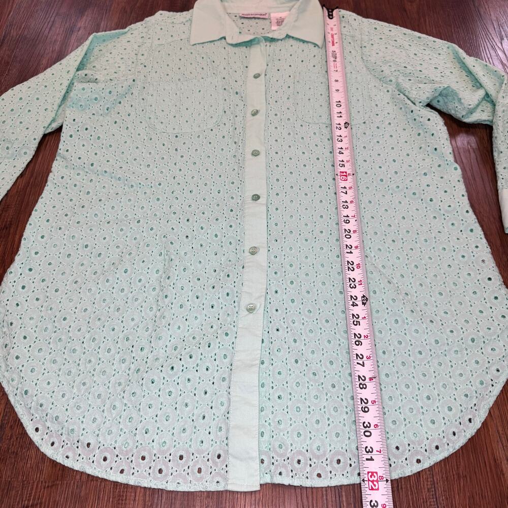 Jessica London Size 16 mint sorbet button up eyelet top 100% Cotton - Picture 6 of 11